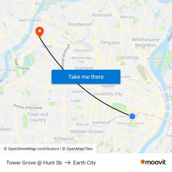 Tower Grove @ Hunt Sb to Earth City map