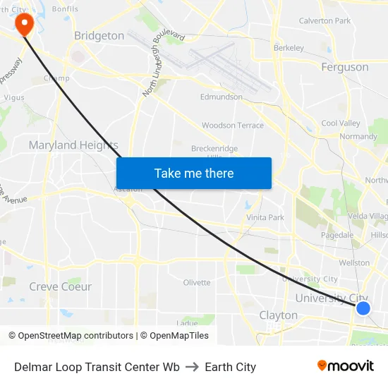 Delmar Loop Transit Center Wb to Earth City map