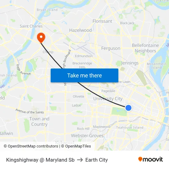 Kingshighway @ Maryland Sb to Earth City map