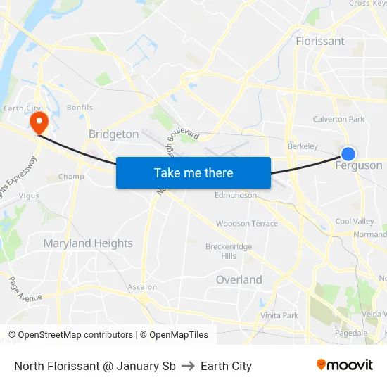 North Florissant @ January Sb to Earth City map