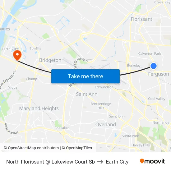 North Florissant @ Lakeview Court Sb to Earth City map