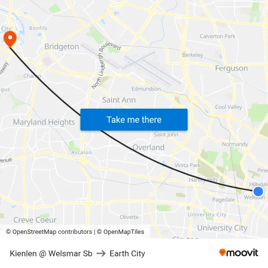 Kienlen @ Welsmar Sb to Earth City map