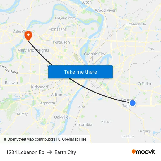 1234 Lebanon Eb to Earth City map