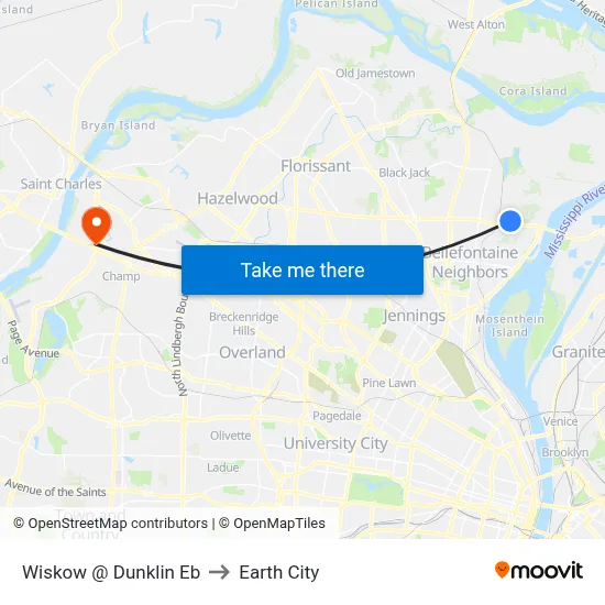 Wiskow @ Dunklin Eb to Earth City map