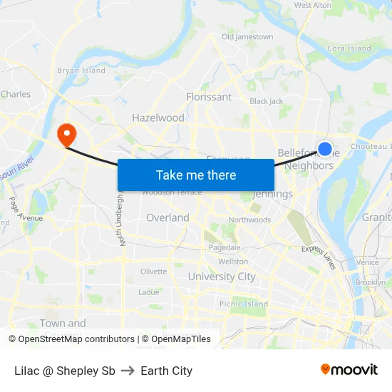 Lilac @ Shepley Sb to Earth City map