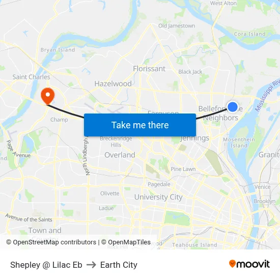 Shepley @ Lilac Eb to Earth City map