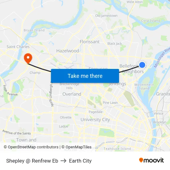 Shepley @ Renfrew Eb to Earth City map