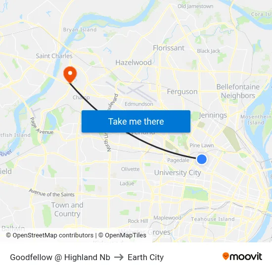 Goodfellow @ Highland Nb to Earth City map