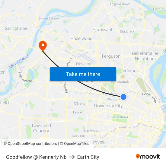 Goodfellow @ Kennerly Nb to Earth City map