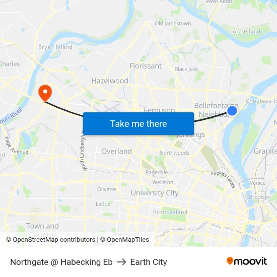 Northgate @ Habecking Eb to Earth City map