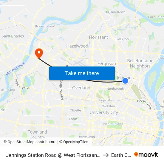 Jennings Station Road @ West Florissant Sb to Earth City map