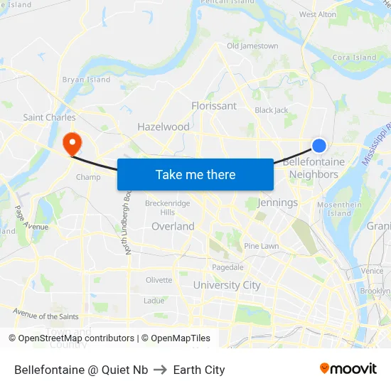 Bellefontaine @ Quiet Nb to Earth City map