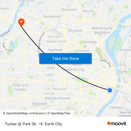 Tucker @ Park Sb to Earth City map