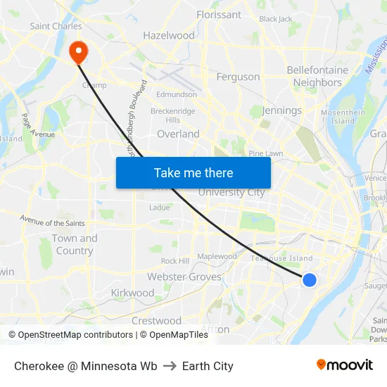 Cherokee @ Minnesota Wb to Earth City map