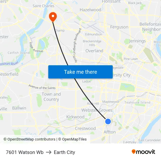 7601 Watson Wb to Earth City map