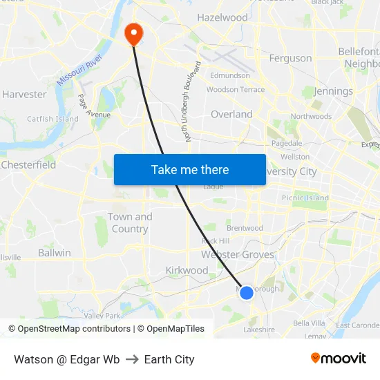 Watson @ Edgar Wb to Earth City map