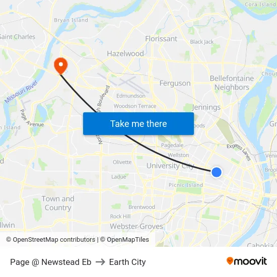 Page @ Newstead Eb to Earth City map