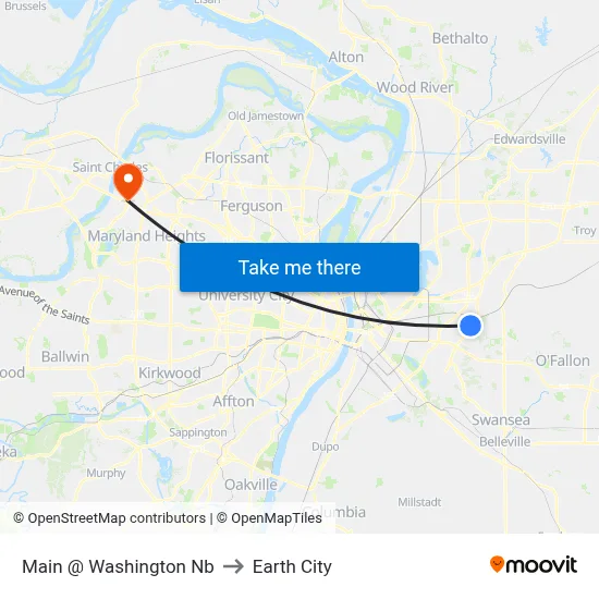 Main @ Washington Nb to Earth City map