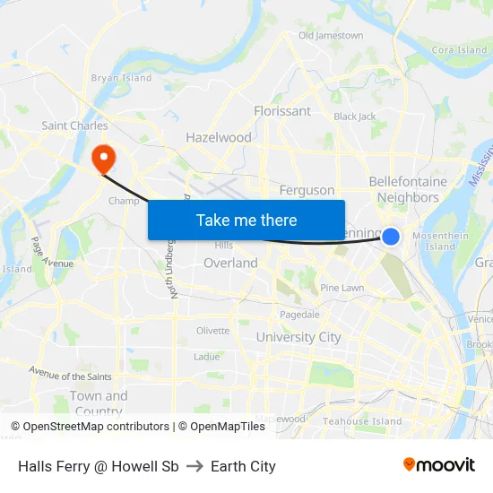 Halls Ferry @ Howell Sb to Earth City map