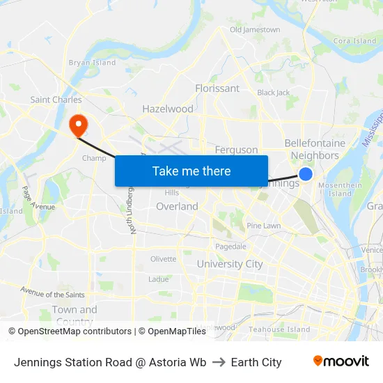 Jennings Station Road @ Astoria Wb to Earth City map