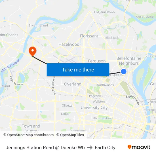 Jennings Station Road @ Duenke Wb to Earth City map