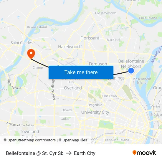 Bellefontaine @ St. Cyr Sb to Earth City map