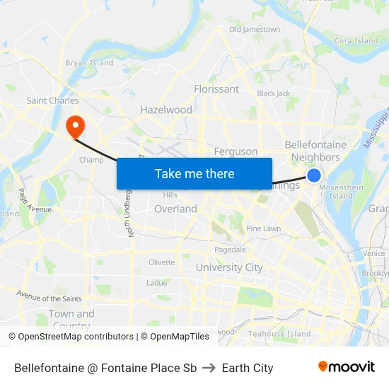 Bellefontaine @ Fontaine Place Sb to Earth City map