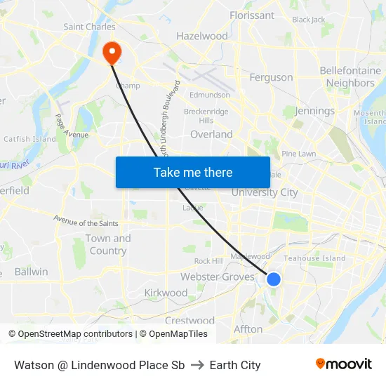 Watson @ Lindenwood Place Sb to Earth City map