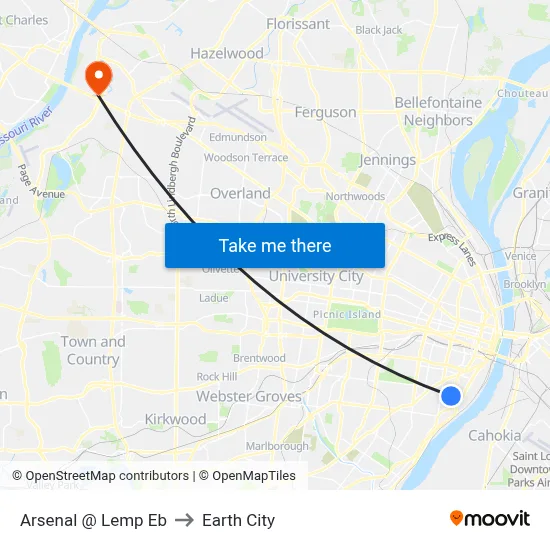 Arsenal @ Lemp Eb to Earth City map