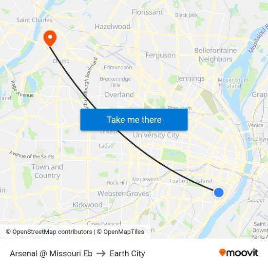 Arsenal @ Missouri Eb to Earth City map