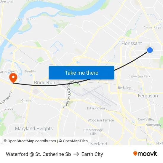 Waterford @ St. Catherine Sb to Earth City map