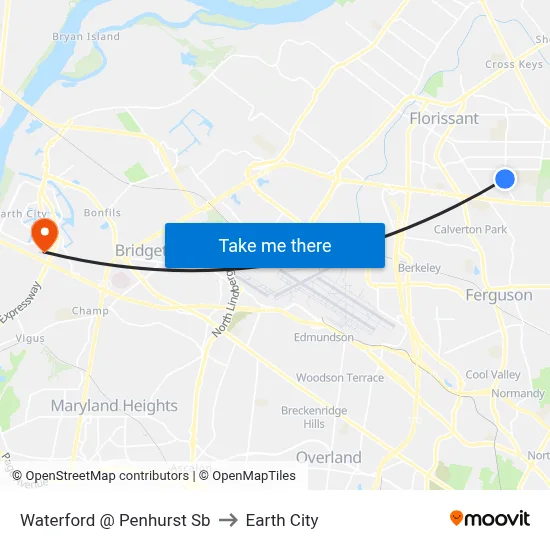 Waterford @ Penhurst Sb to Earth City map