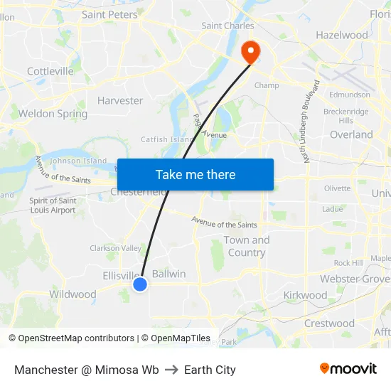 Manchester @ Mimosa Wb to Earth City map