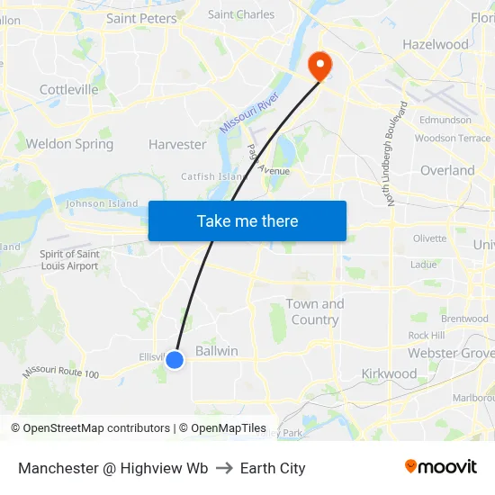 Manchester @ Highview Wb to Earth City map