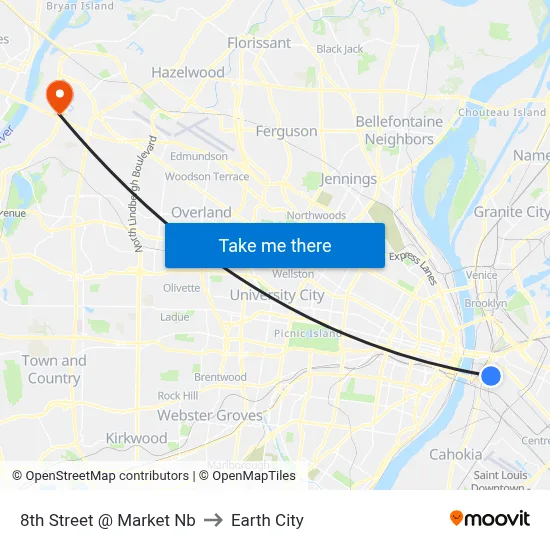 8th Street @ Market Nb to Earth City map