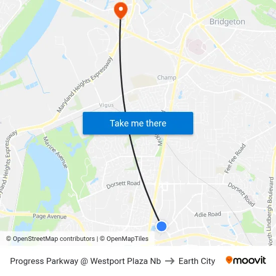 Progress Parkway @ Westport Plaza Nb to Earth City map