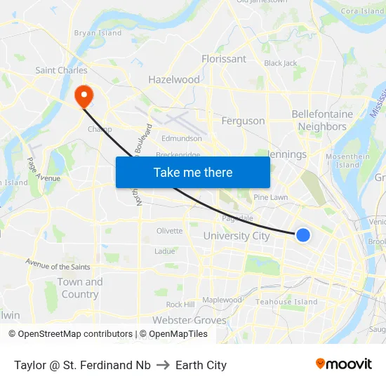 Taylor @ St. Ferdinand Nb to Earth City map