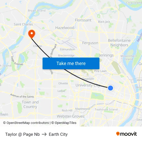 Taylor @ Page Nb to Earth City map