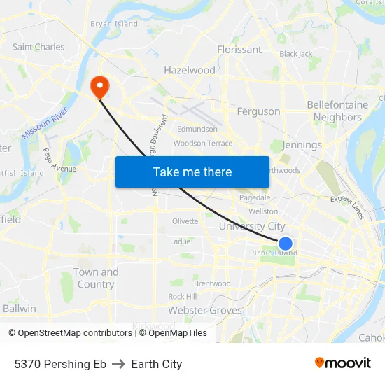 5370 Pershing Eb to Earth City map