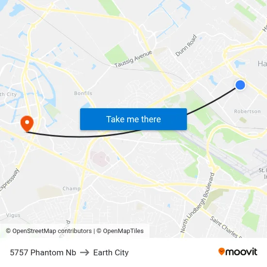 5757 Phantom Nb to Earth City map