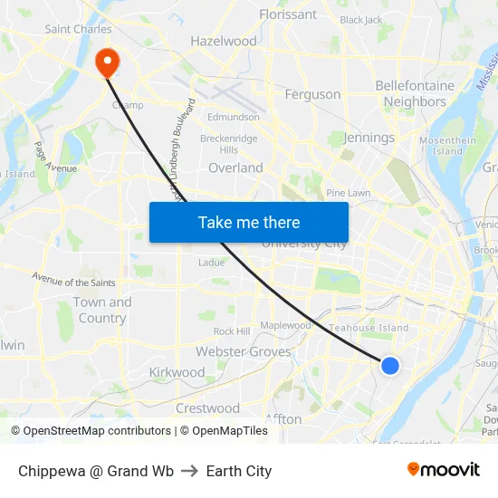 Chippewa @ Grand Wb to Earth City map