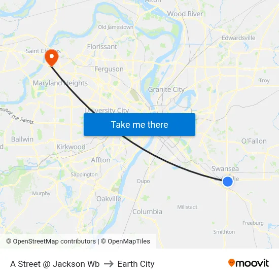 A Street @ Jackson Wb to Earth City map