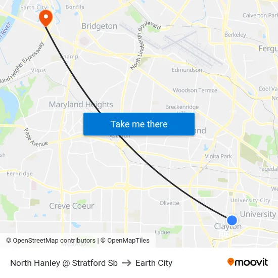 North Hanley @ Stratford Sb to Earth City map
