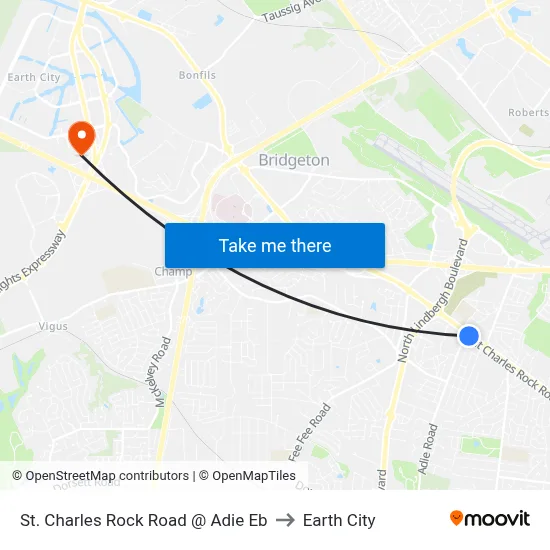 St. Charles Rock Road @ Adie Eb to Earth City map