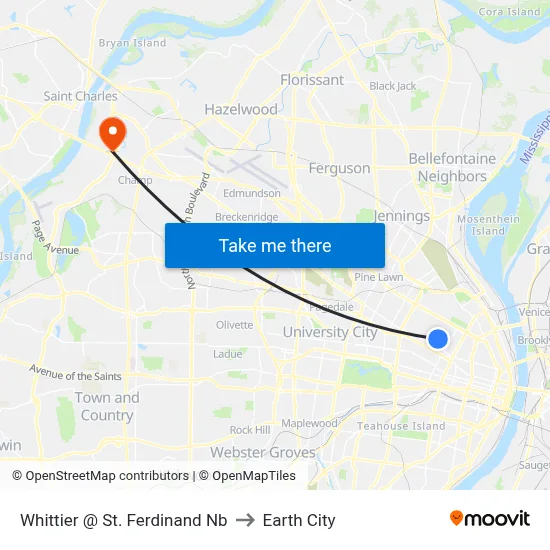 Whittier @ St. Ferdinand Nb to Earth City map