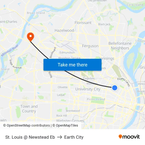 St. Louis @ Newstead Eb to Earth City map