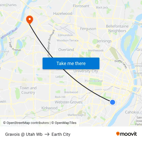 Gravois @ Utah Wb to Earth City map