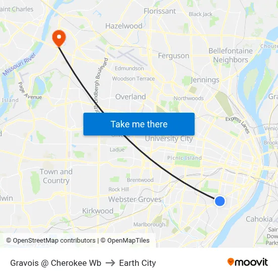 Gravois @ Cherokee Wb to Earth City map