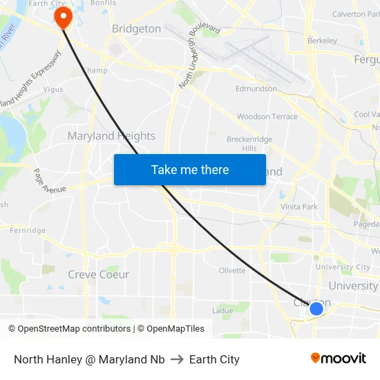 North Hanley @ Maryland Nb to Earth City map