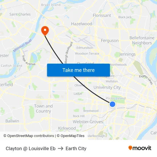 Clayton @ Louisville Eb to Earth City map